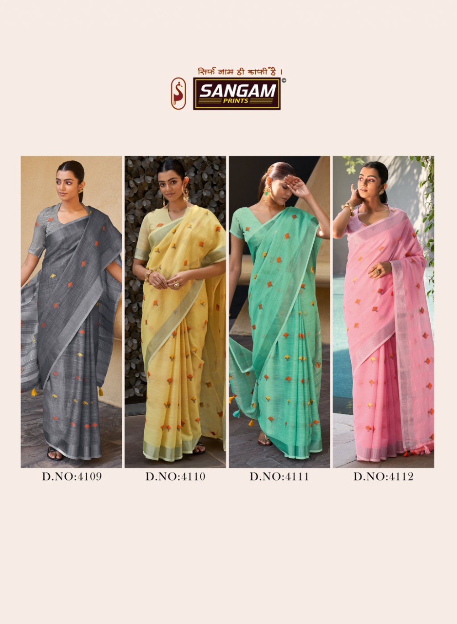 sangam print ameera linen astonishing saree catalog