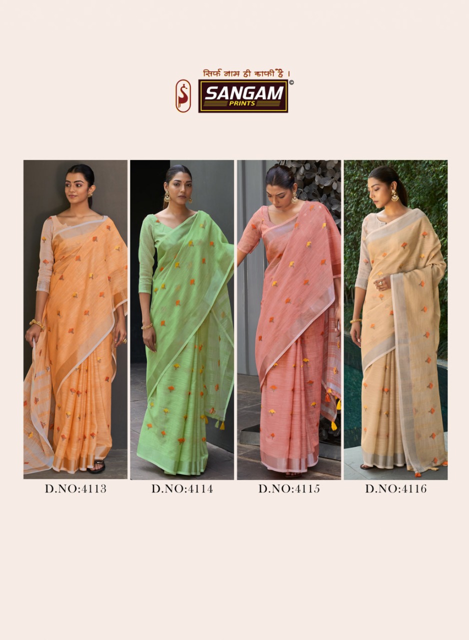 sangam print ameera linen astonishing saree catalog