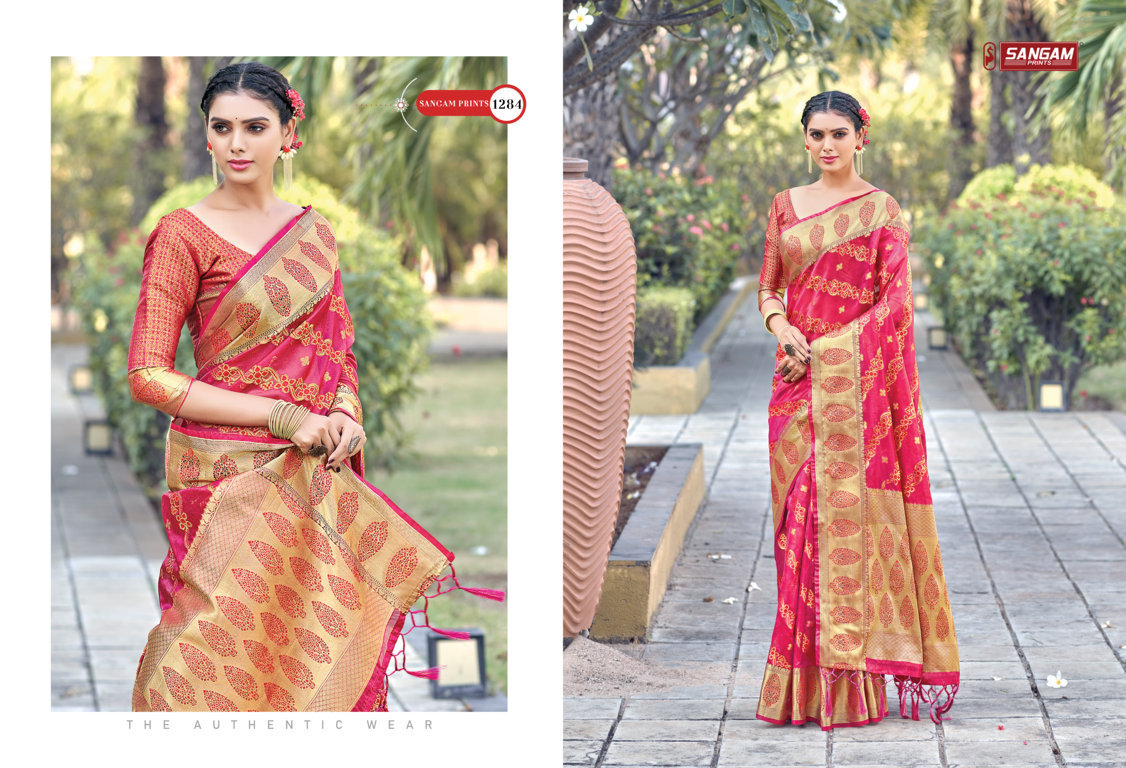 sangam print amrita organza graceful look saree catalog