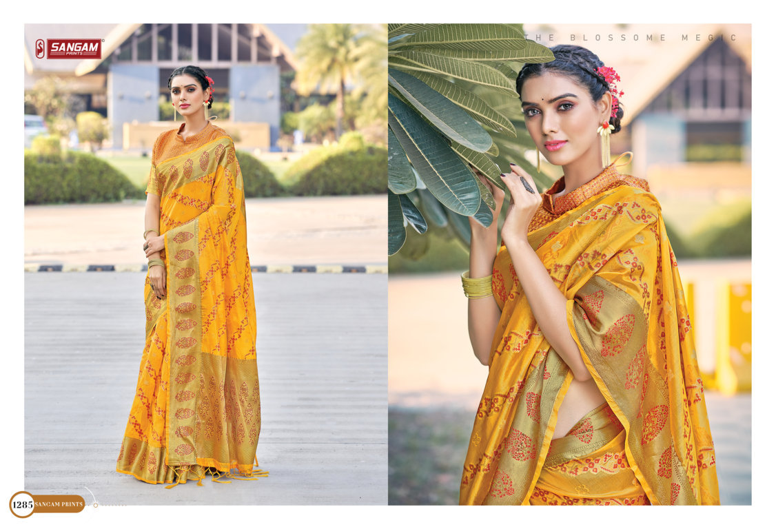 sangam print amrita organza graceful look saree catalog