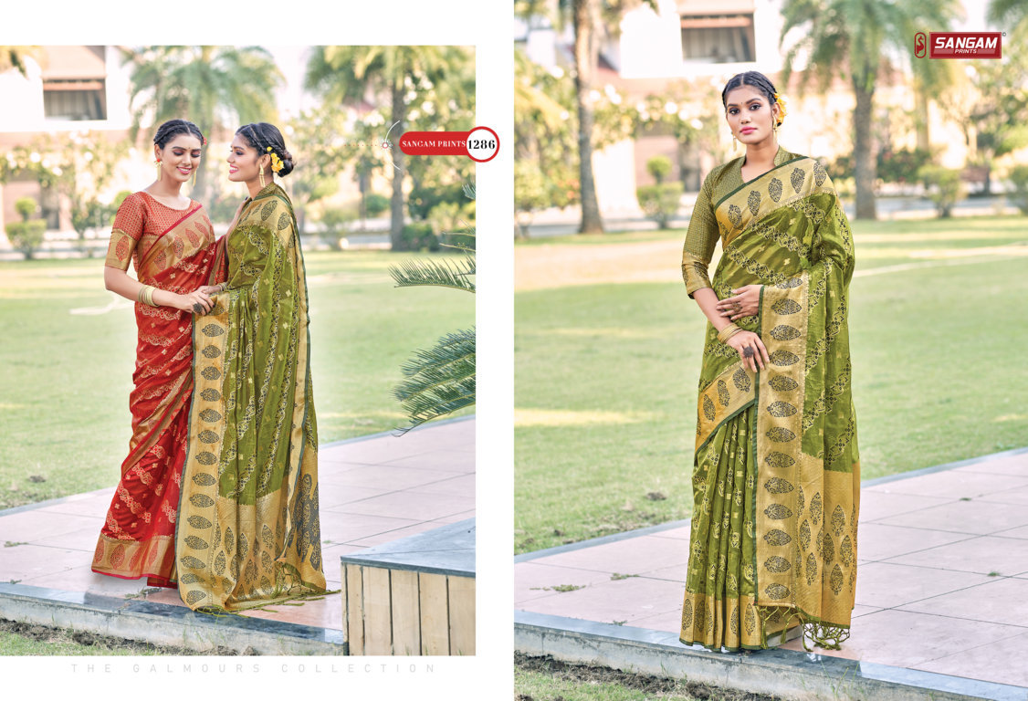 sangam print amrita organza graceful look saree catalog