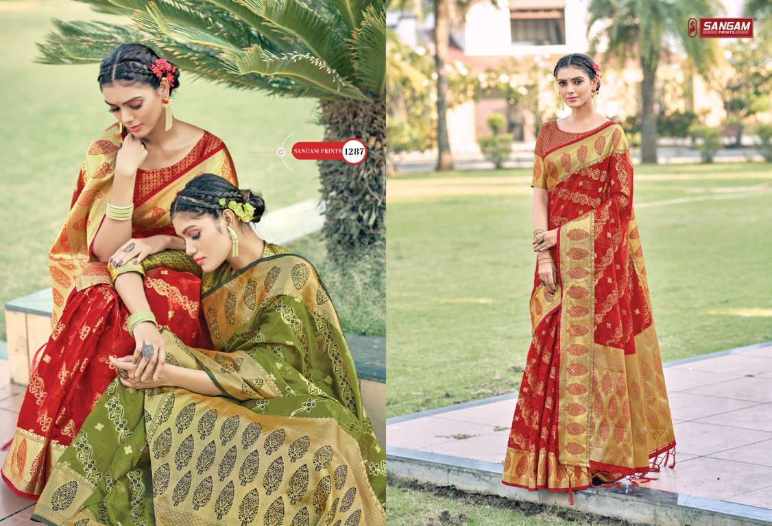 sangam print amrita organza graceful look saree catalog