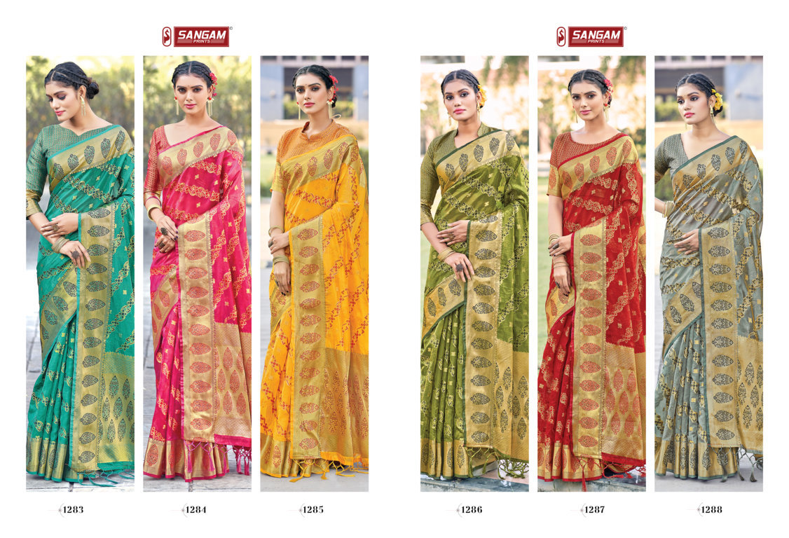 sangam print amrita organza graceful look saree catalog