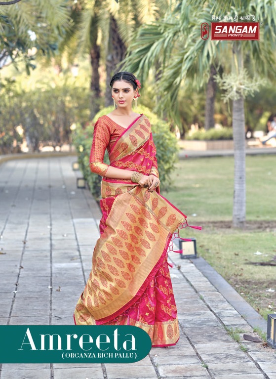 sangam print amrita organza graceful look saree catalog