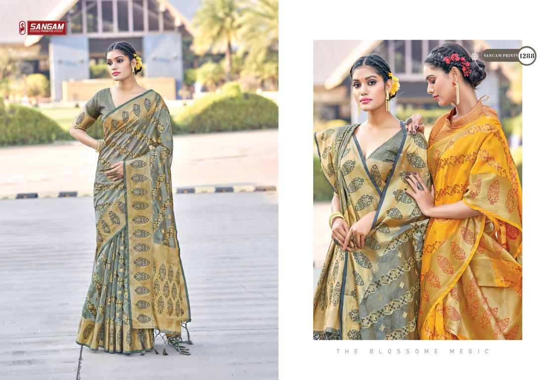 sangam print amrita organza graceful look saree catalog