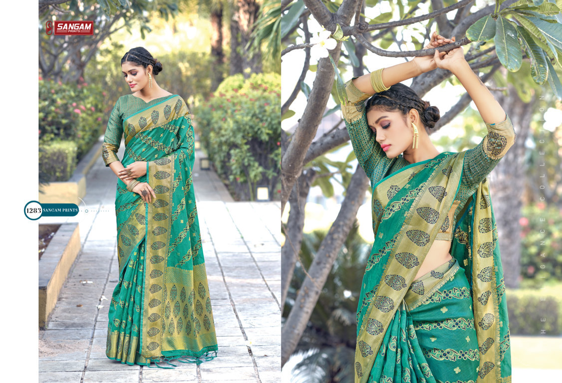 sangam print amrita organza graceful look saree catalog