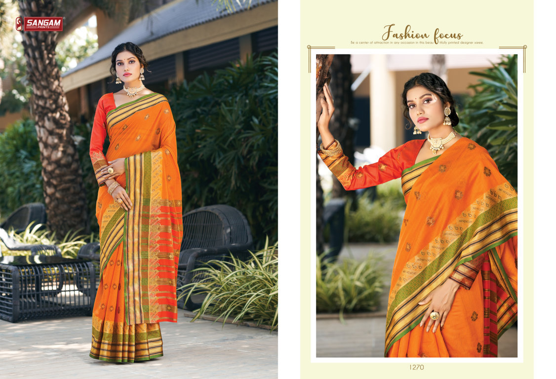 sangam print geetika cotton graceful look saree catalog