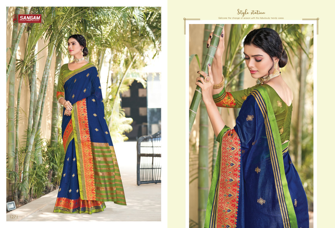 sangam print geetika cotton graceful look saree catalog