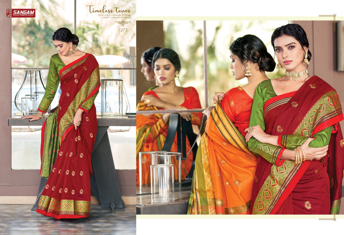 sangam print geetika cotton graceful look saree catalog