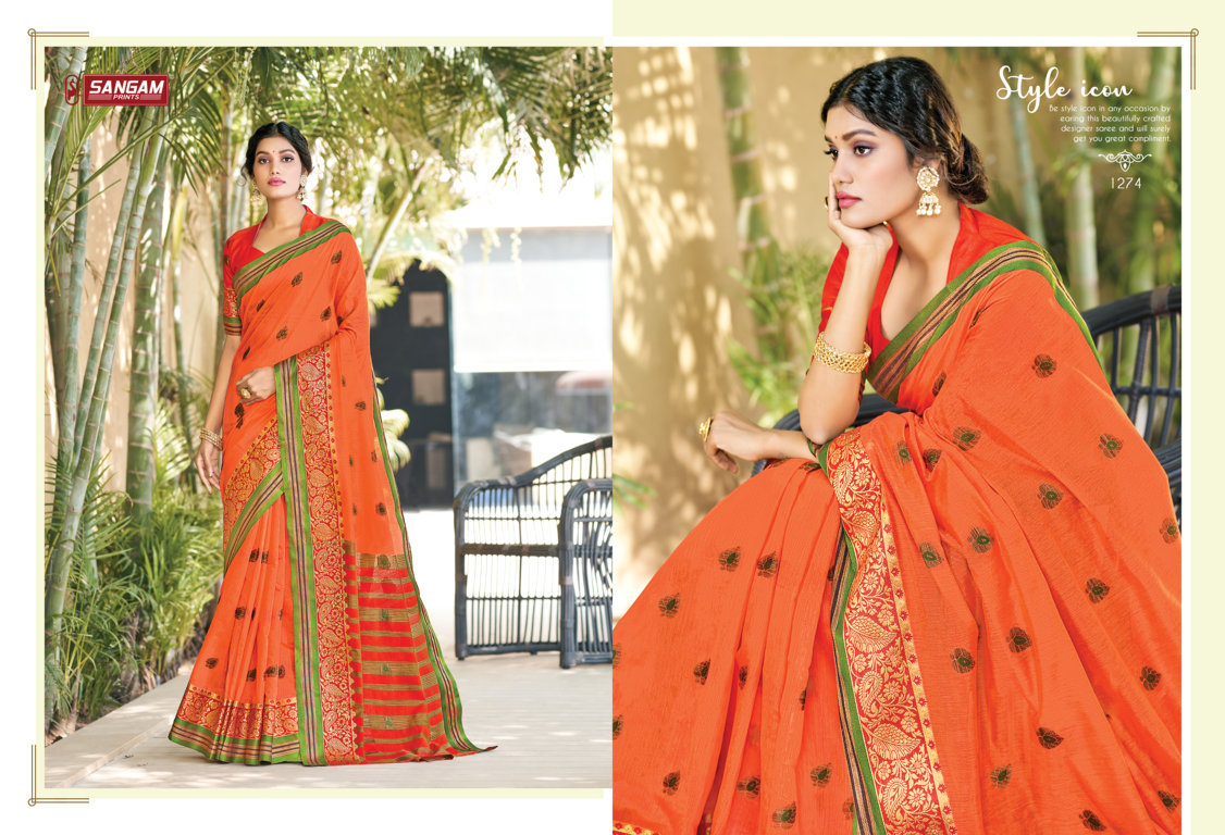 sangam print geetika cotton graceful look saree catalog