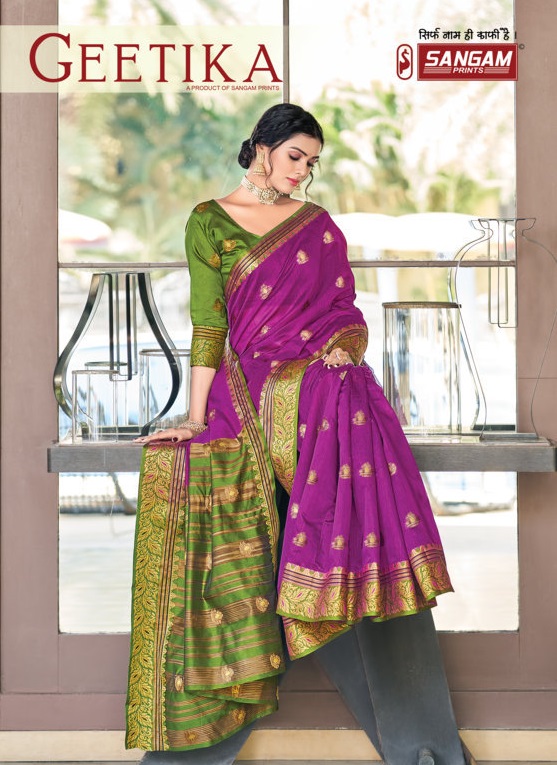 sangam print geetika cotton graceful look saree catalog