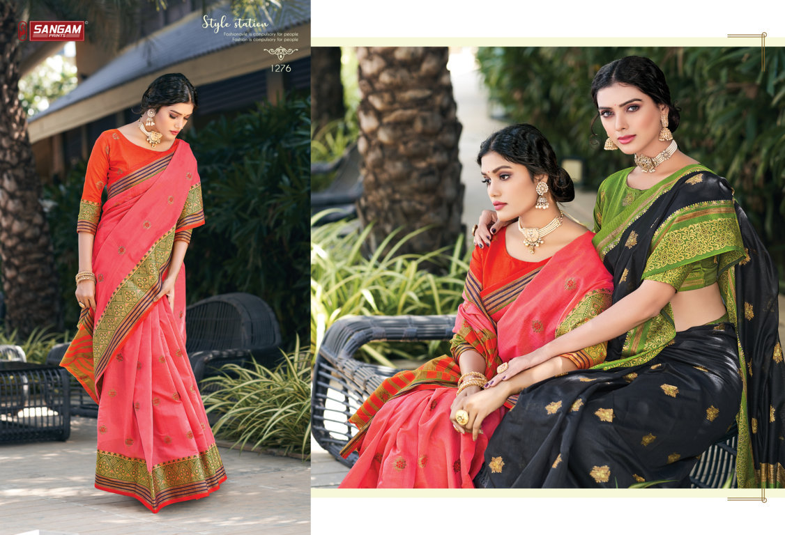 sangam print geetika cotton graceful look saree catalog