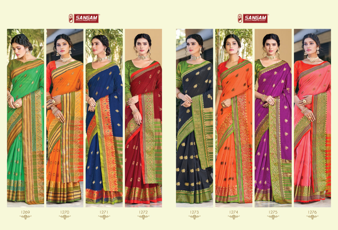 sangam print geetika cotton graceful look saree catalog