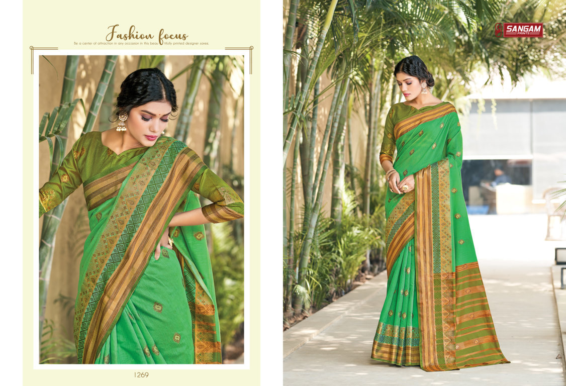 sangam print geetika cotton graceful look saree catalog