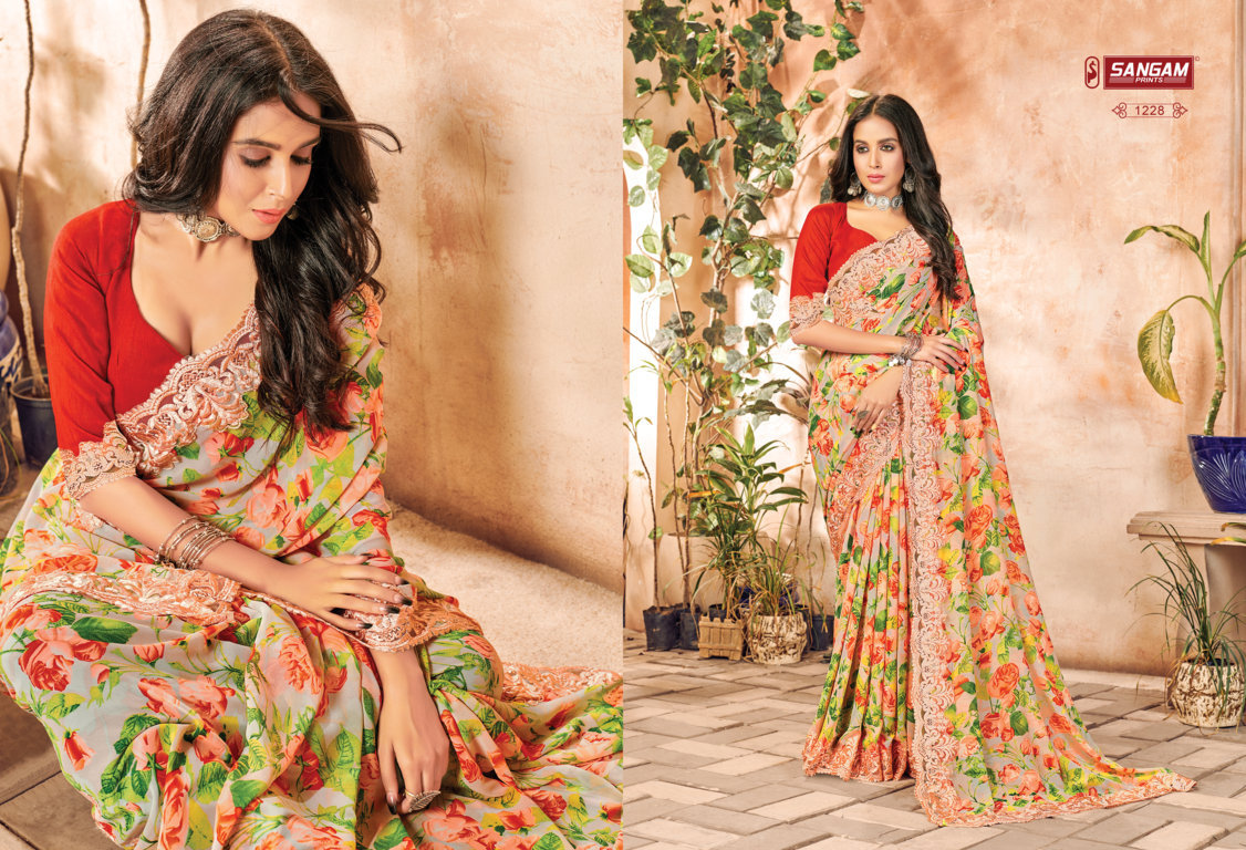 sangam print nirvana georgette innovative print saree catalog