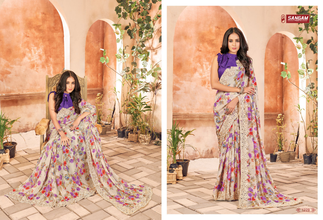 sangam print nirvana georgette innovative print saree catalog