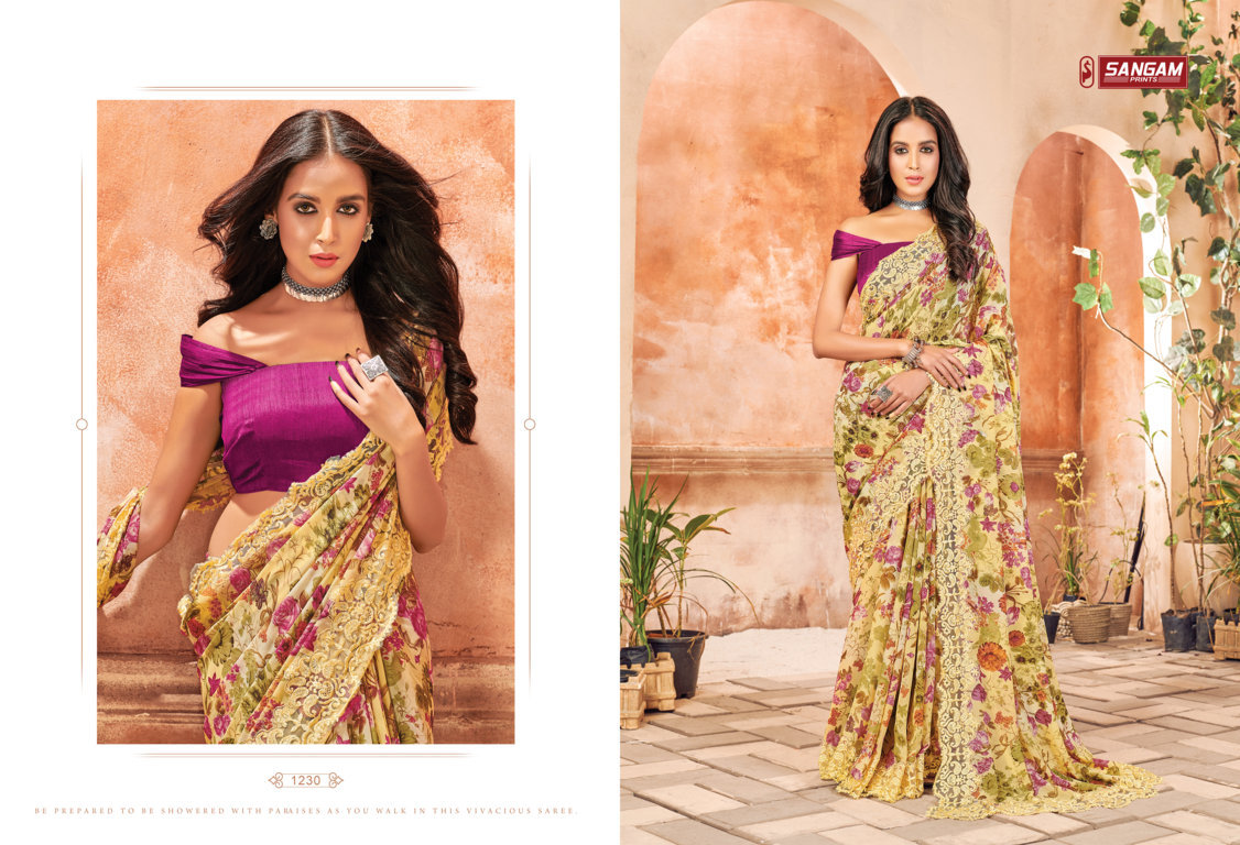 sangam print nirvana georgette innovative print saree catalog