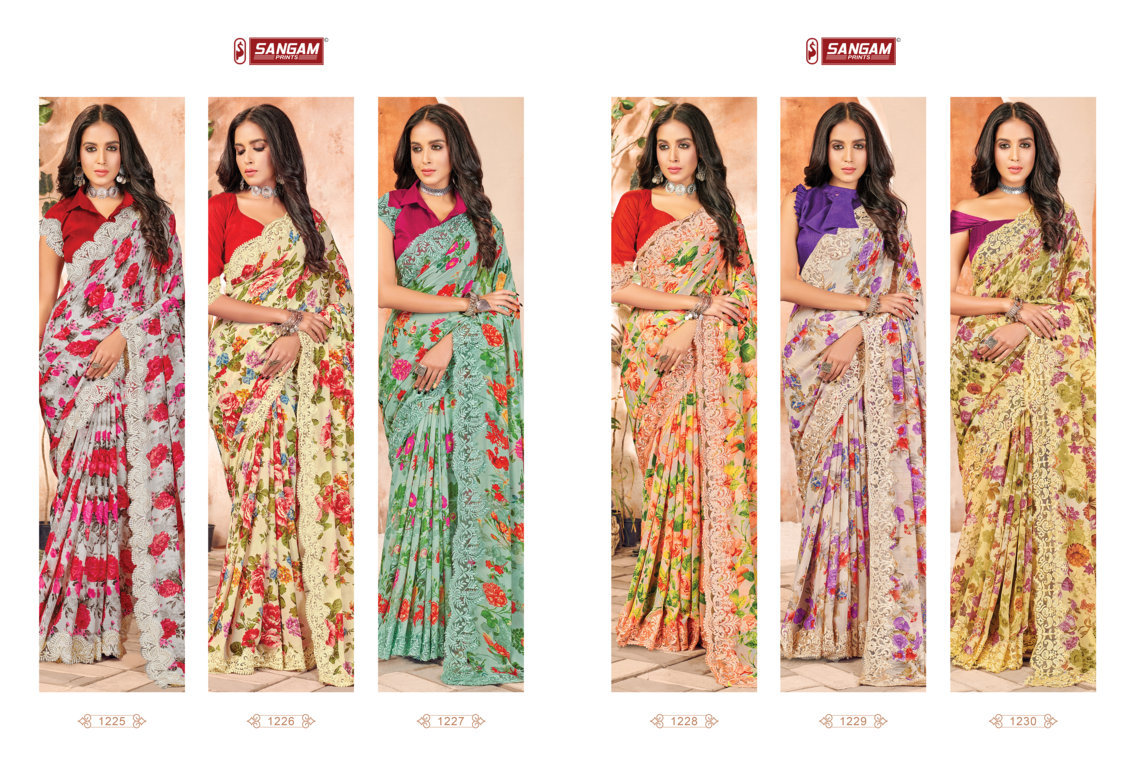 sangam print nirvana georgette innovative print saree catalog