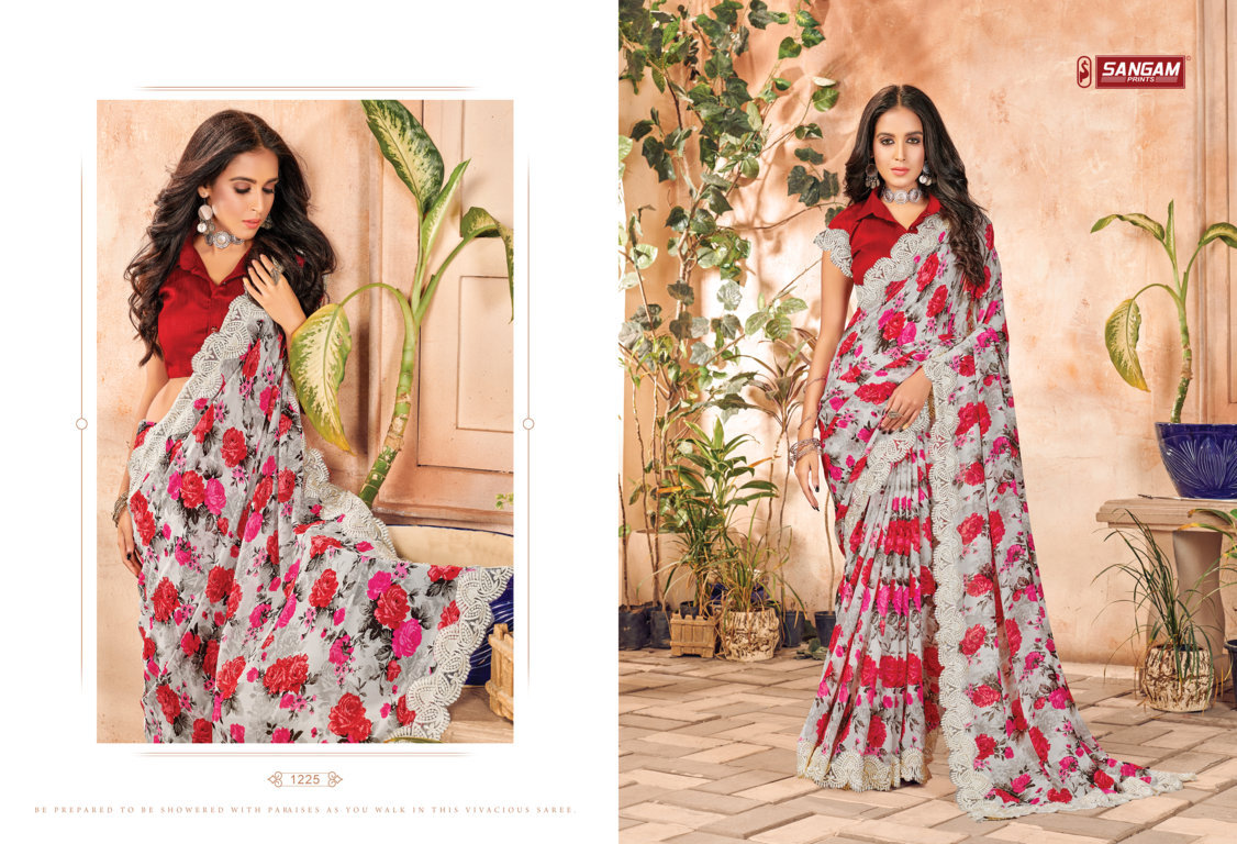 sangam print nirvana georgette innovative print saree catalog