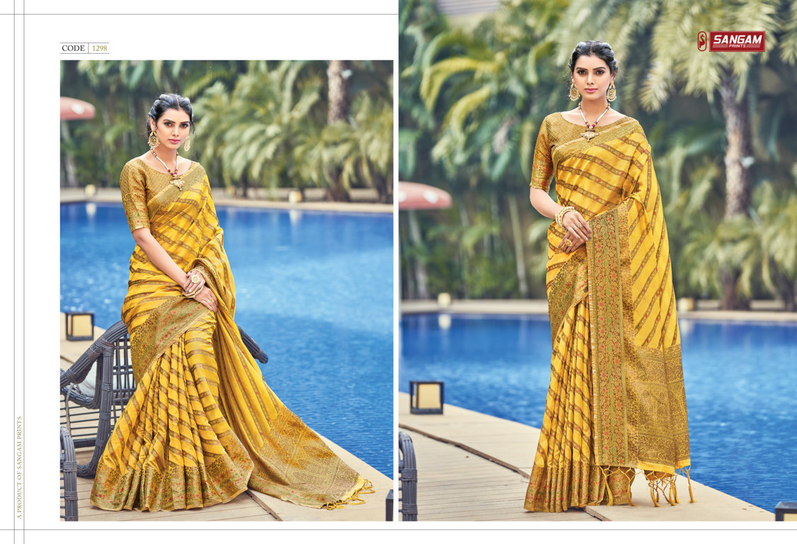 sangam print raj laxmi organza graceful look saree catalog