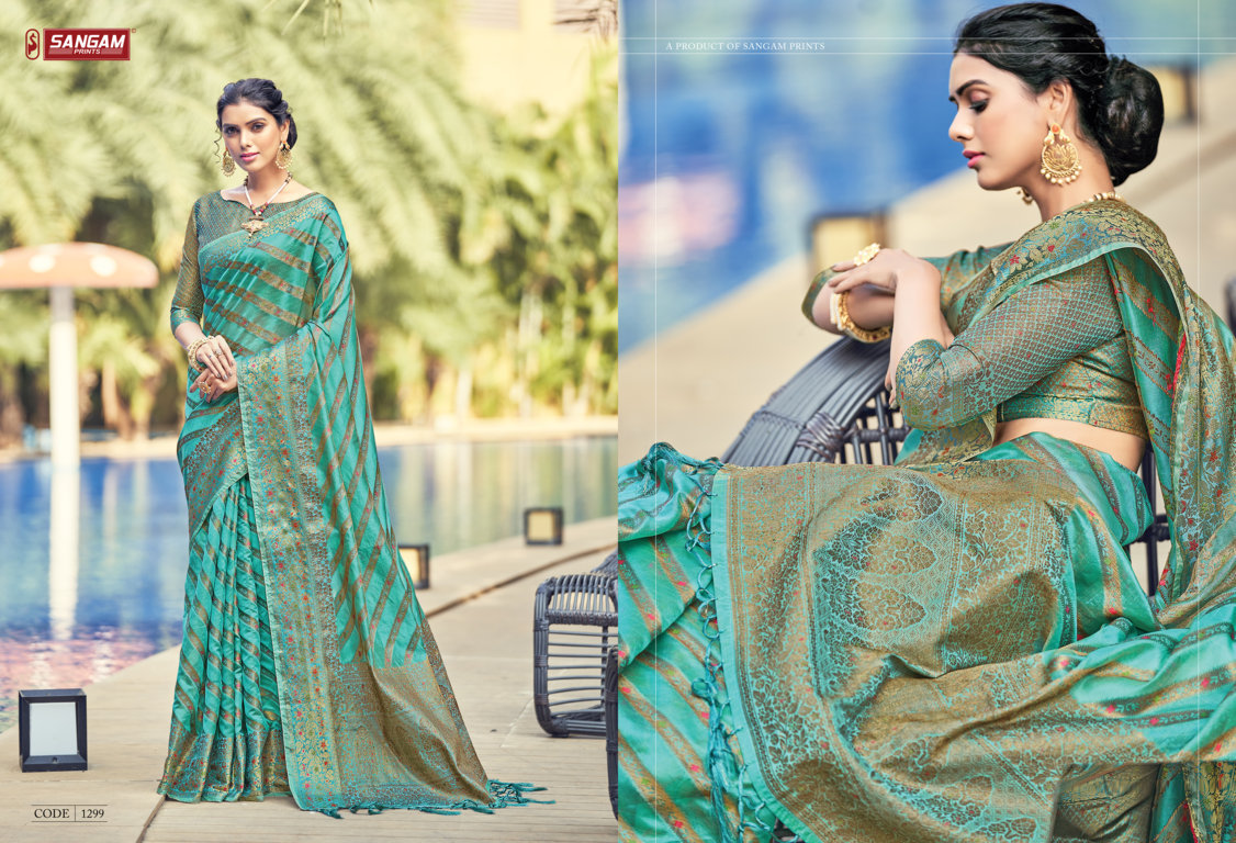 sangam print raj laxmi organza graceful look saree catalog