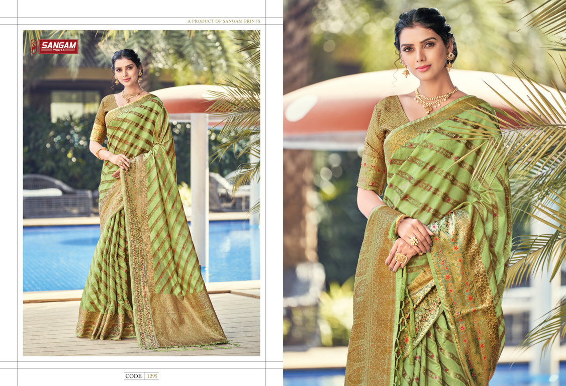 sangam print raj laxmi organza graceful look saree catalog