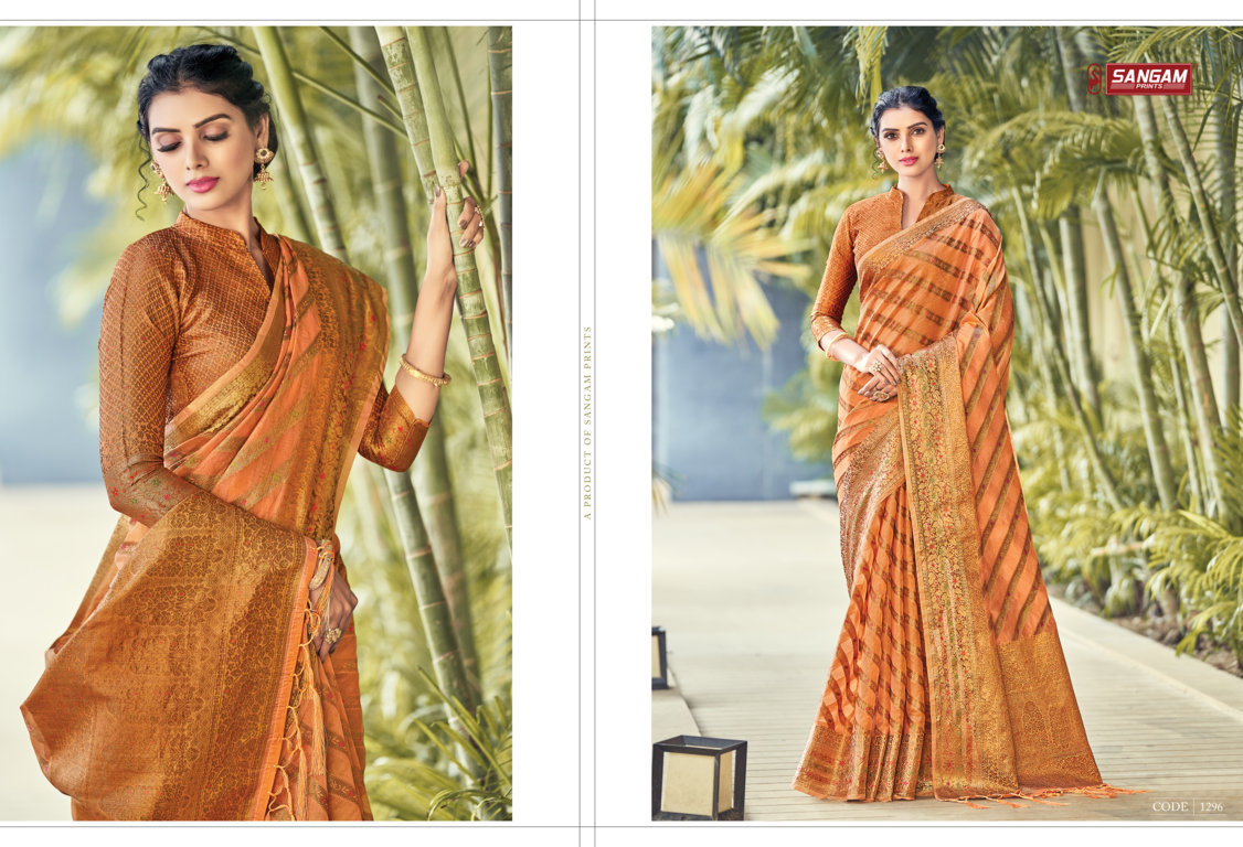 sangam print raj laxmi organza graceful look saree catalog