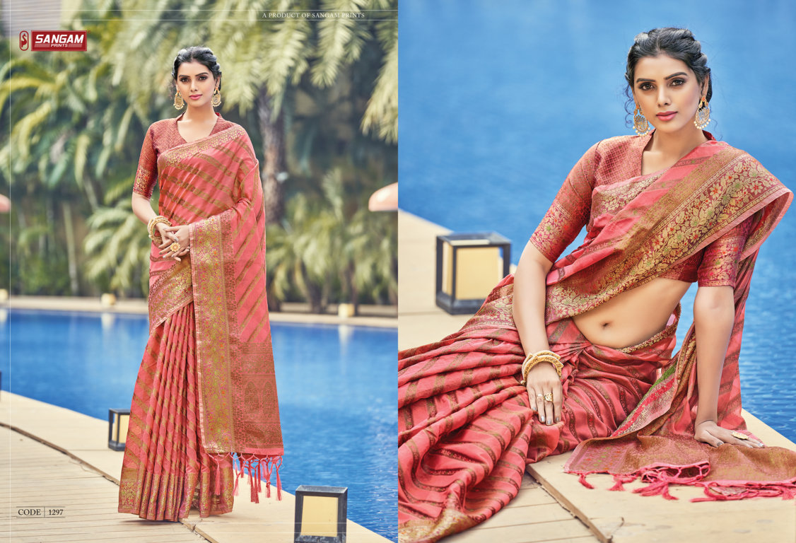 sangam print raj laxmi organza graceful look saree catalog