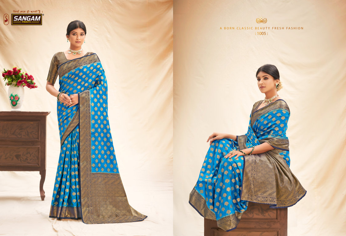 sangam print Sangneri Silk silk elegant look saree catalog