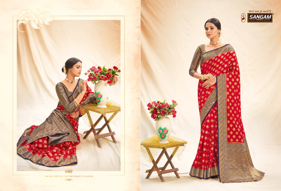 sangam print Sangneri Silk silk elegant look saree catalog