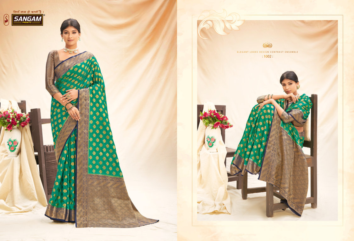 sangam print Sangneri Silk silk elegant look saree catalog