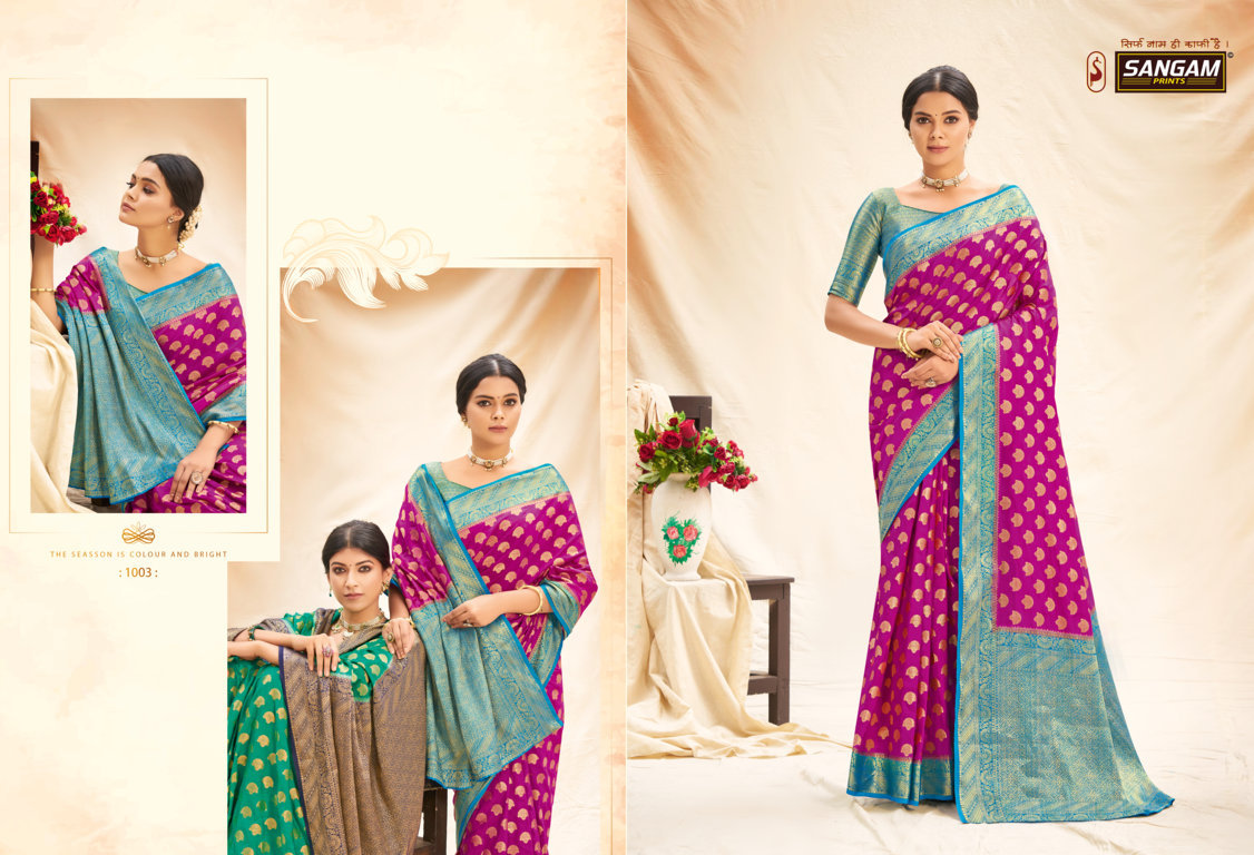 sangam print Sangneri Silk silk elegant look saree catalog