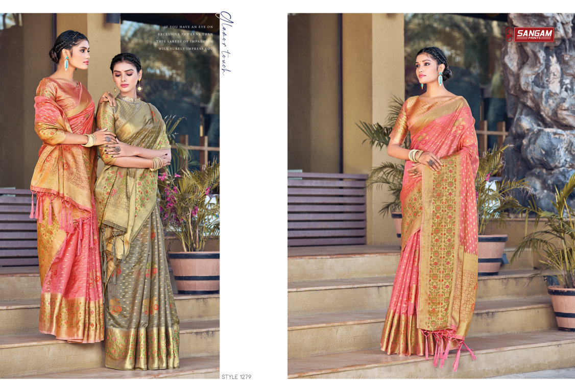 sangam print sejal organza elegant look saree catalog