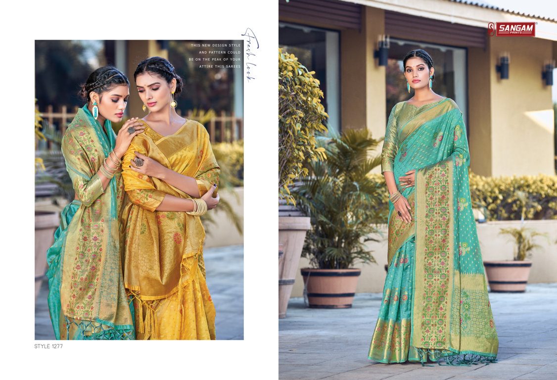 sangam print sejal organza elegant look saree catalog