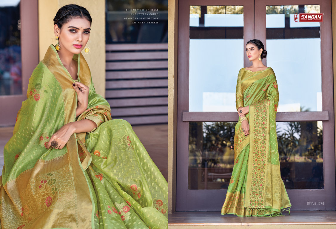 sangam print sejal organza elegant look saree catalog