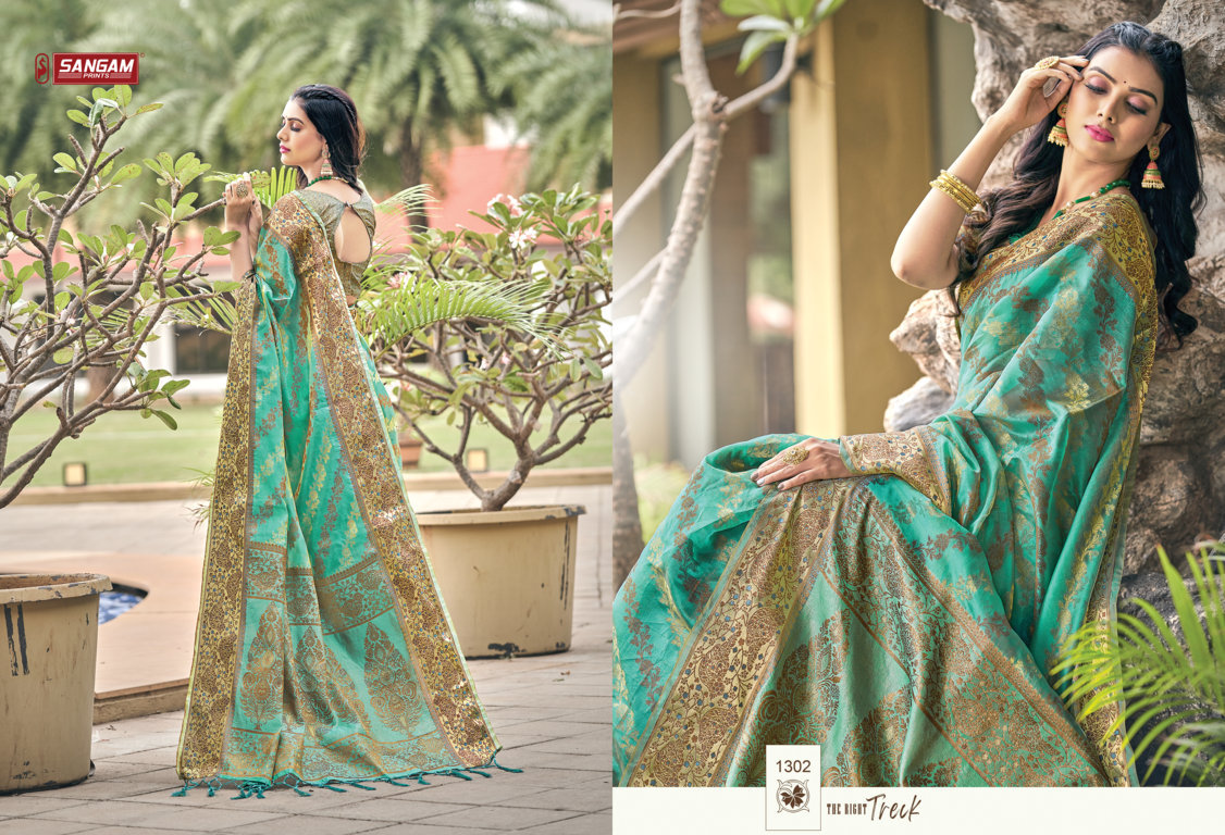 sangam print shailja organza decent look saree catalog