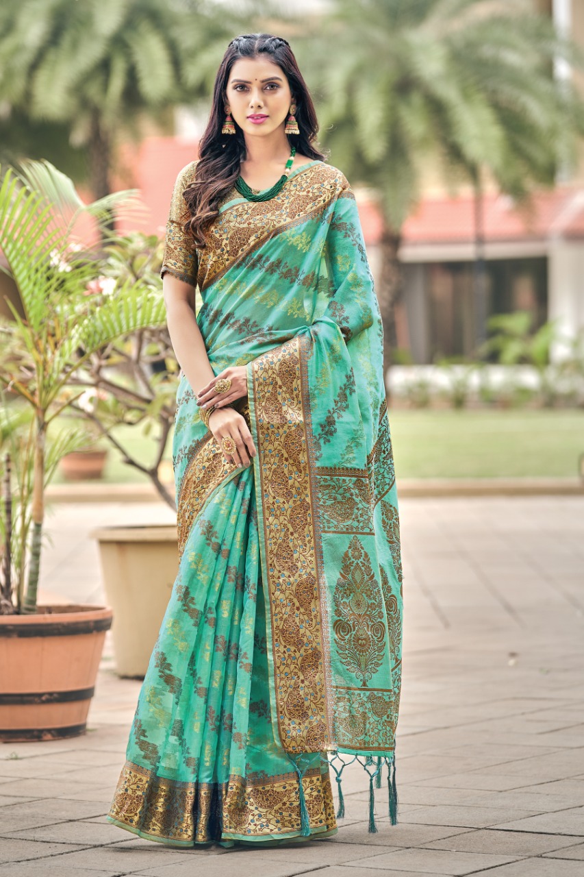 sangam print shailja organza decent look saree catalog