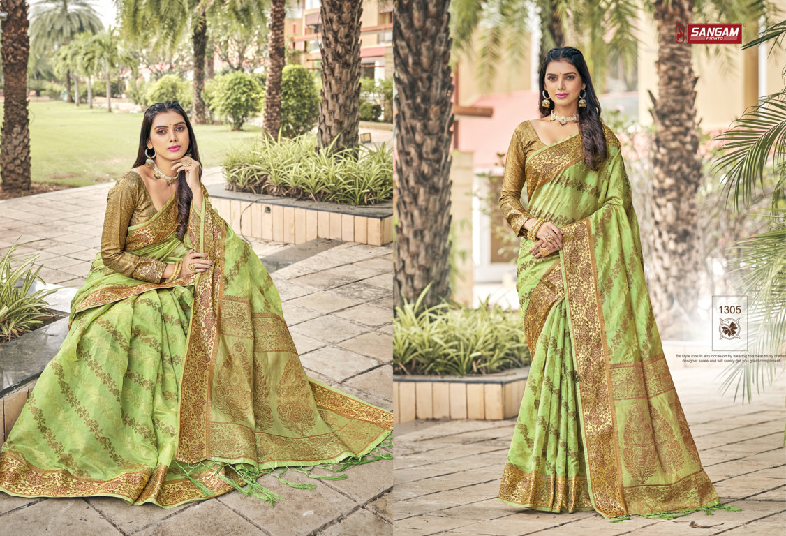 sangam print shailja organza decent look saree catalog