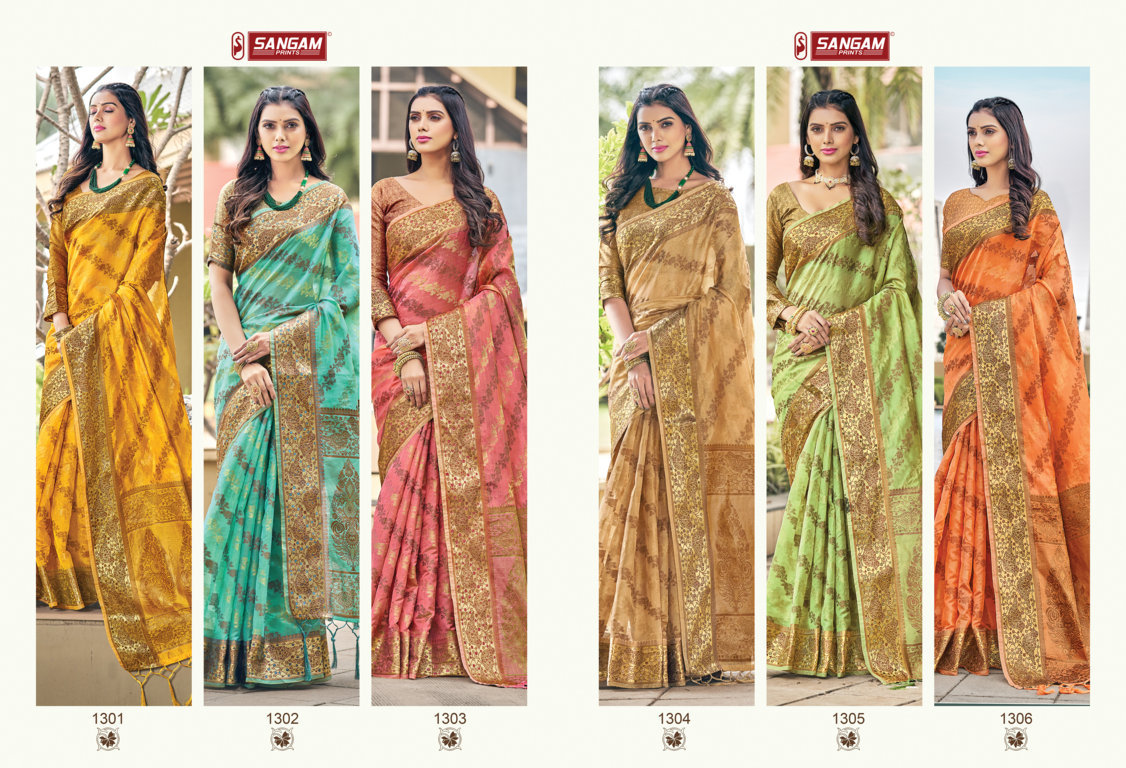 sangam print shailja organza decent look saree catalog