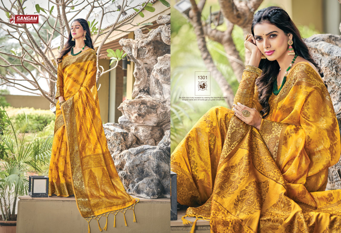 sangam print shailja organza decent look saree catalog