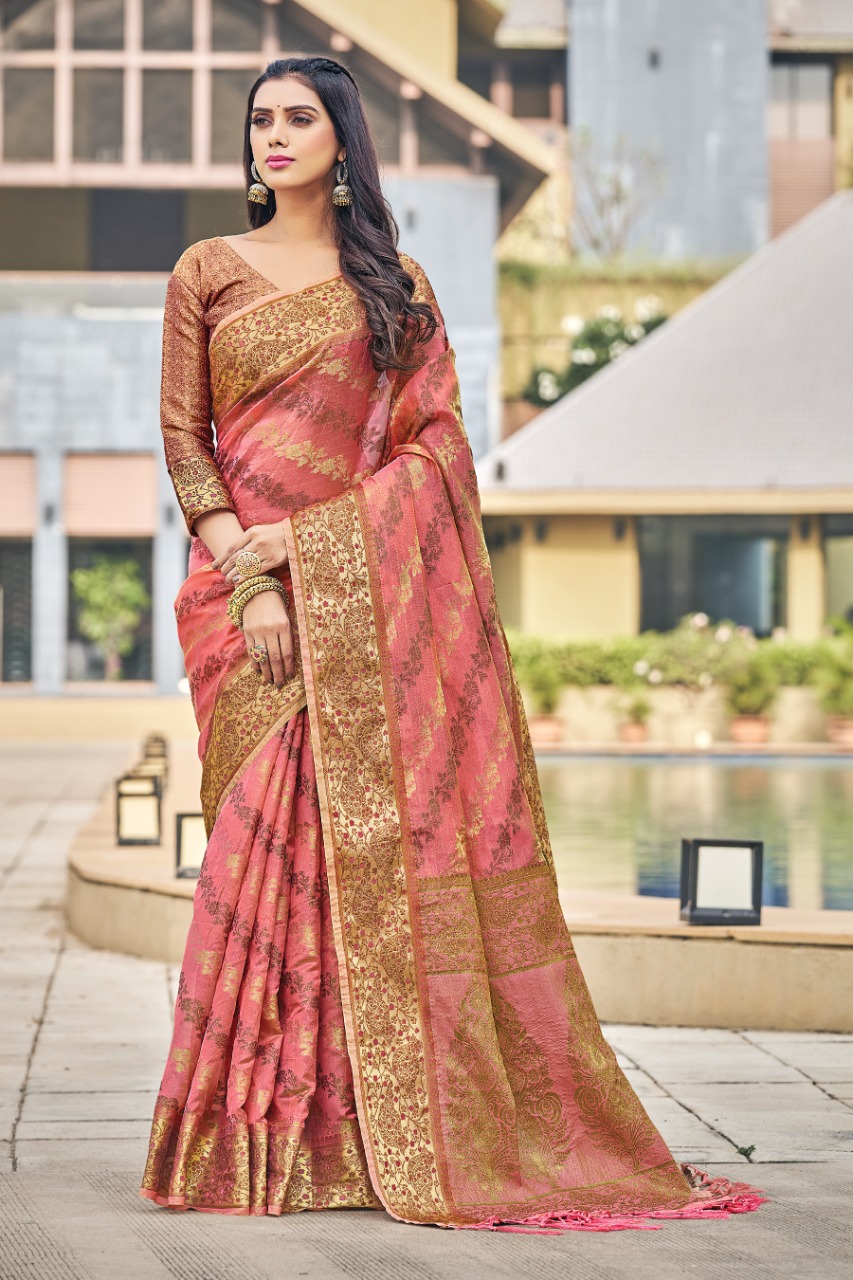 sangam print shailja organza decent look saree catalog