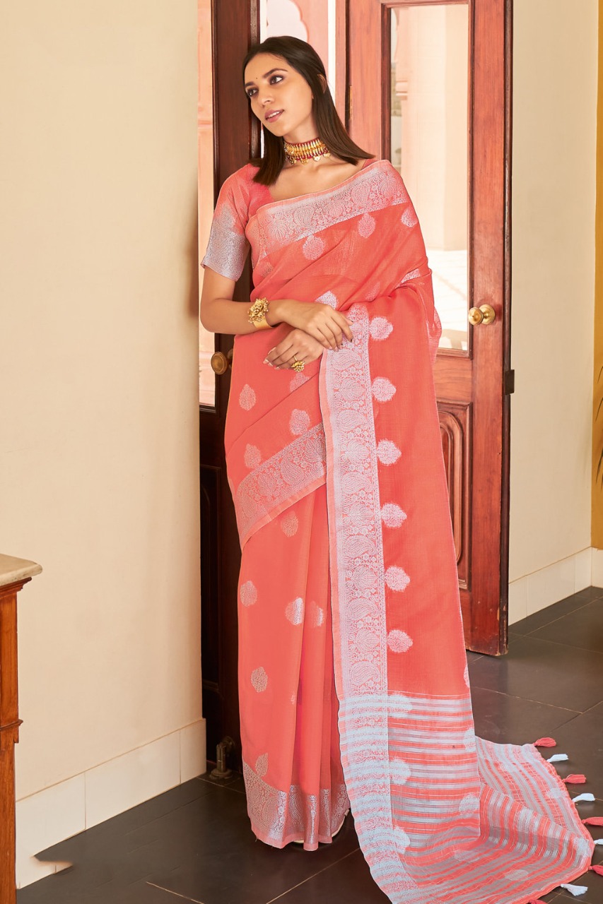 sangam print silver screen linen  innovative style saree catalog