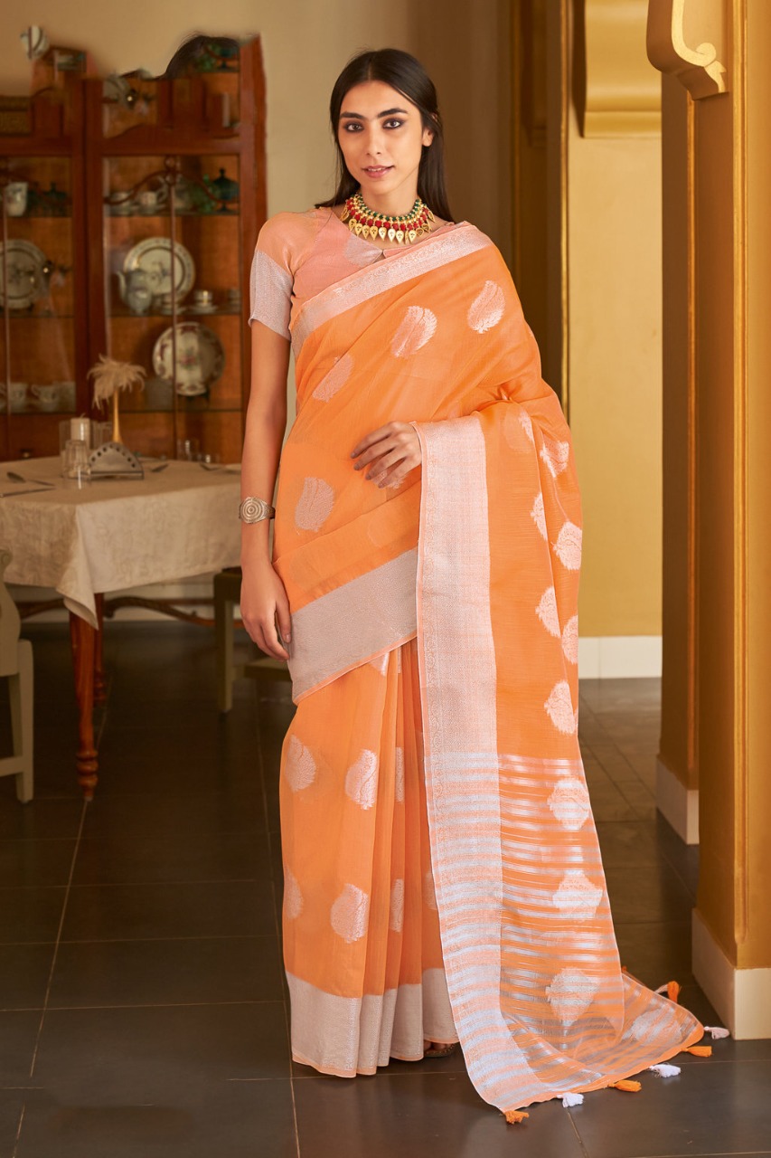 sangam print silver screen linen  innovative style saree catalog