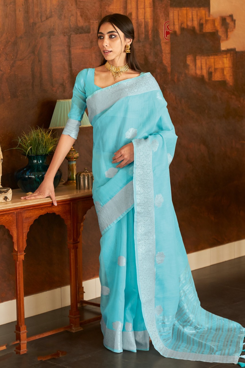 sangam print silver screen linen  innovative style saree catalog