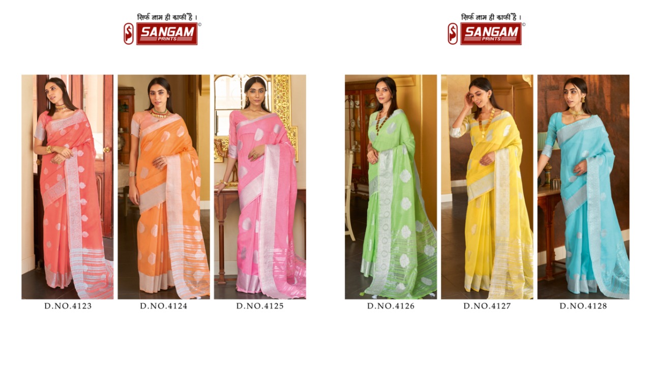 sangam print silver screen linen  innovative style saree catalog