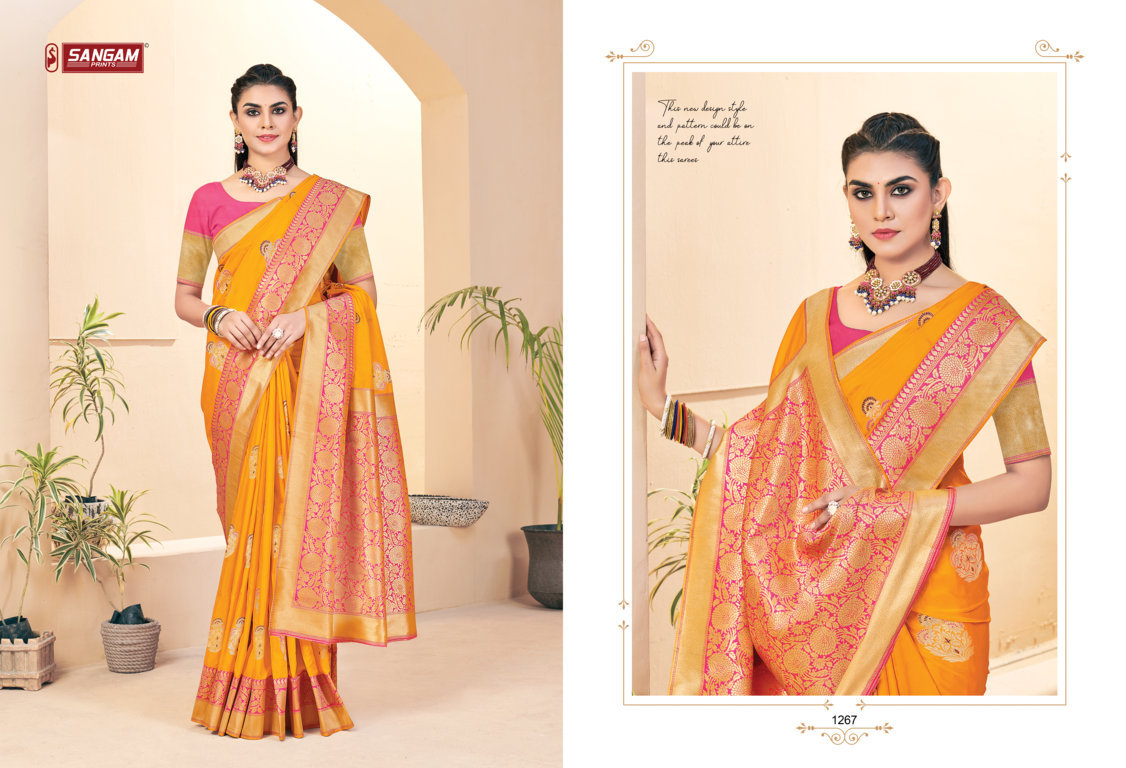 sangam print zamkudi silk  silk  graceful look saree catalog