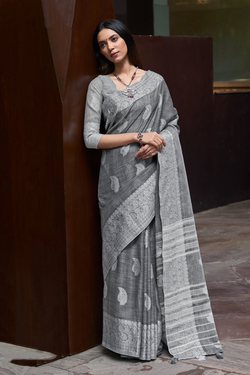 sangam prints padma linen attrective colours saree catalog