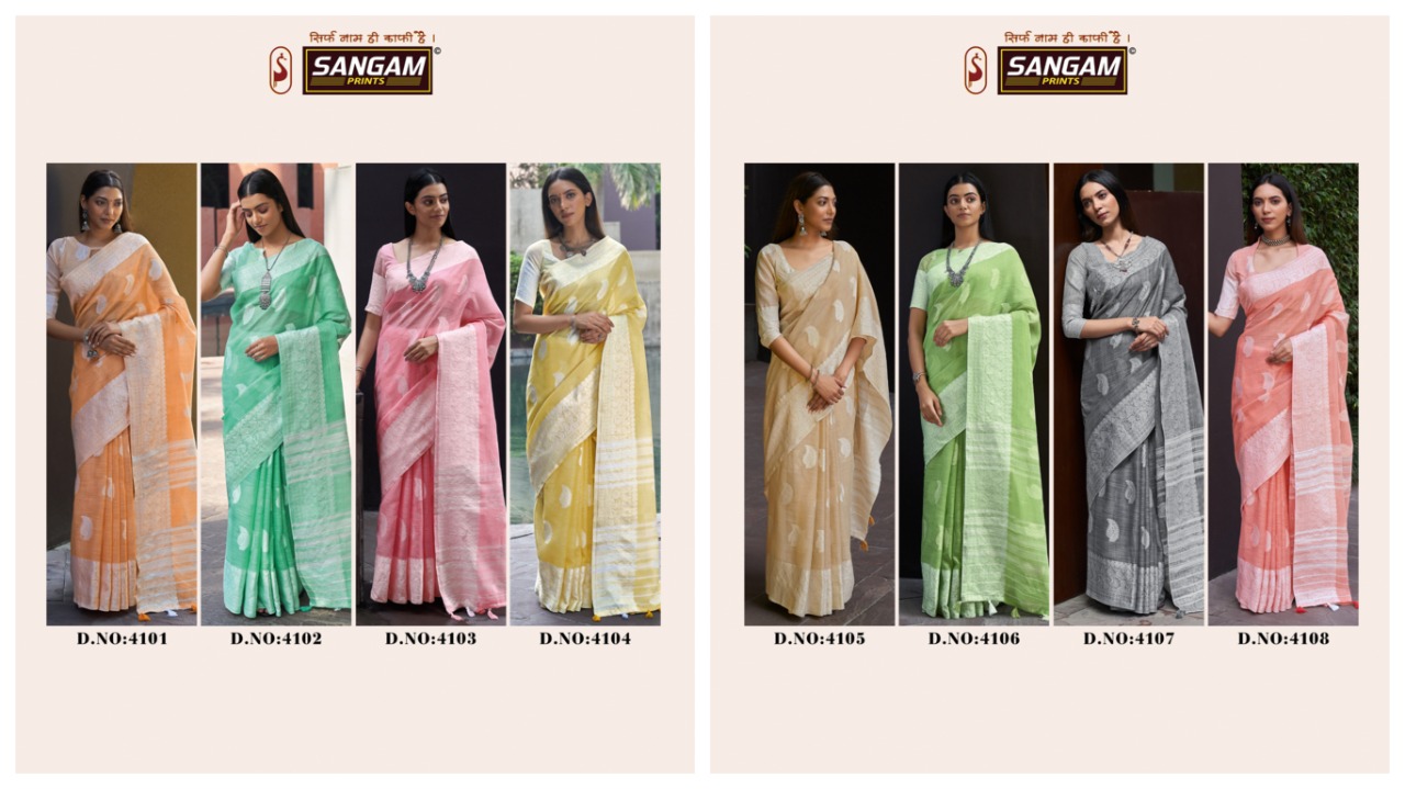 sangam prints padma linen attrective colours saree catalog