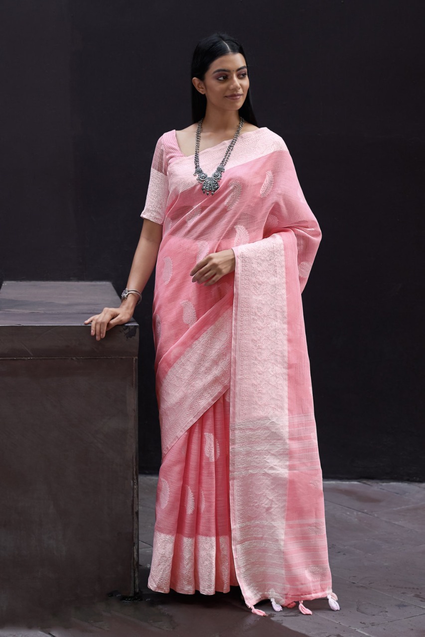 sangam prints padma linen attrective colours saree catalog