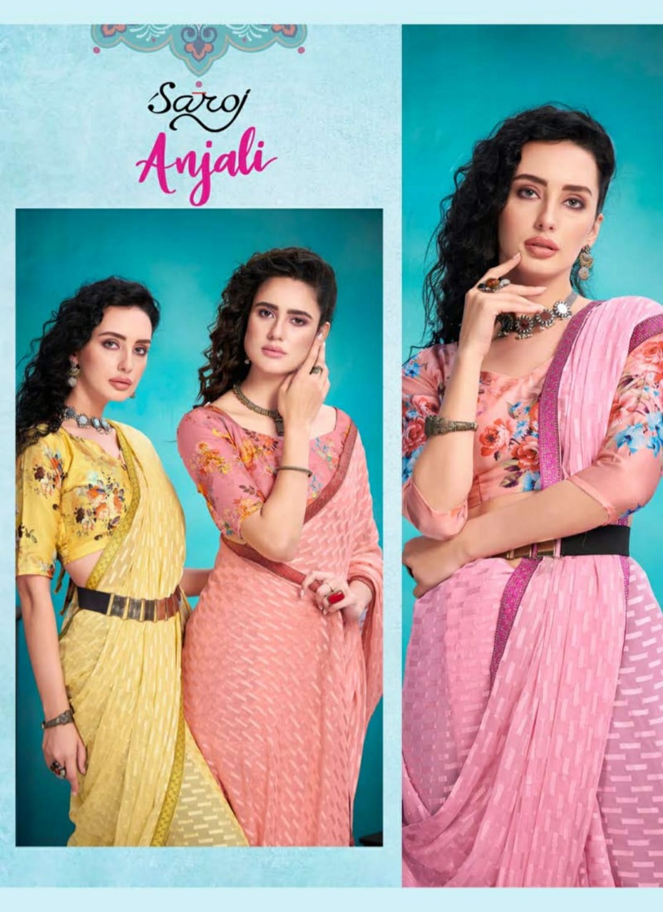 saroj saree anjali weightless georgette exclusive print saree catalog